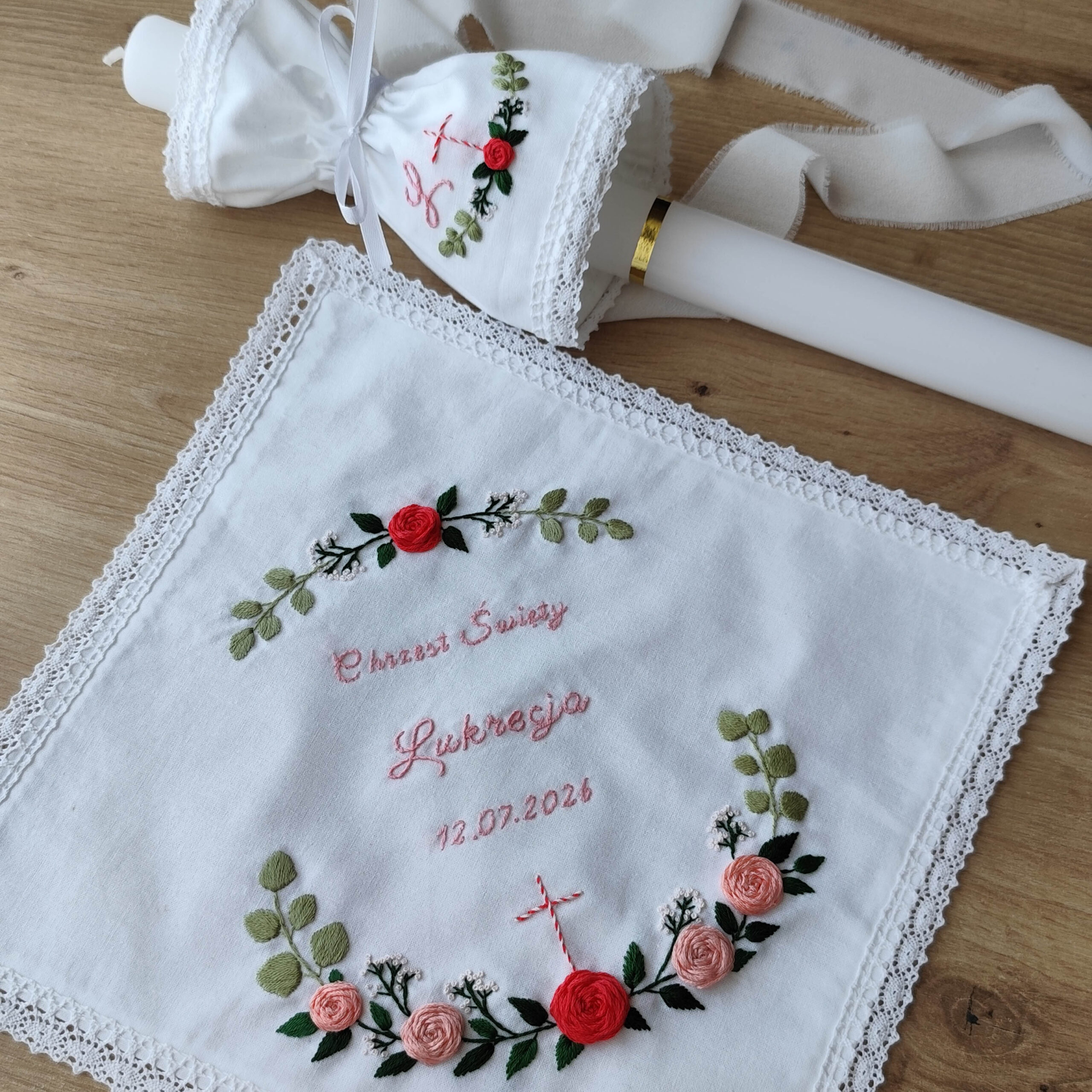 Szatka do Chrztu Świętego różana z krzyżem + profitka - obrazek 4